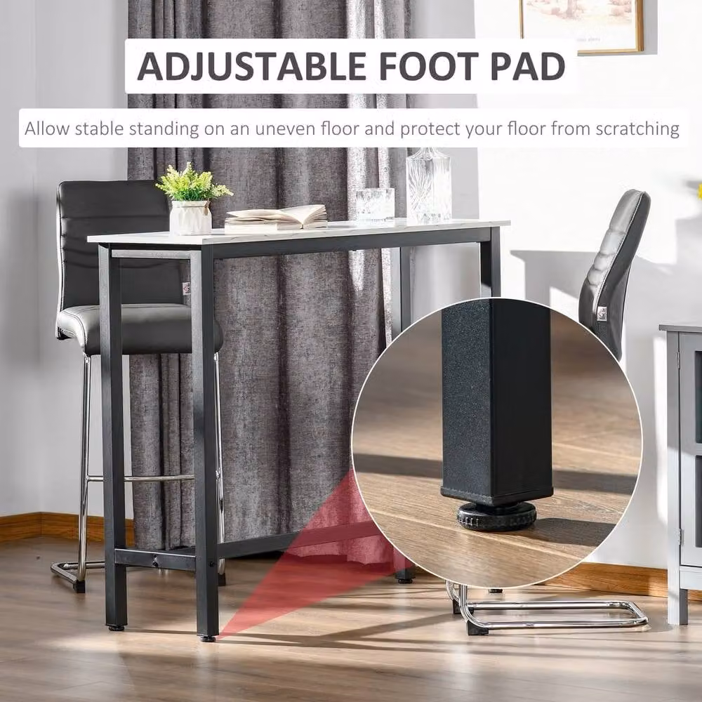 NESTLUNE White Marble Bar and Coffee Table with Adjustable Footpads, W: 100 cm, D: 15 cm – 2