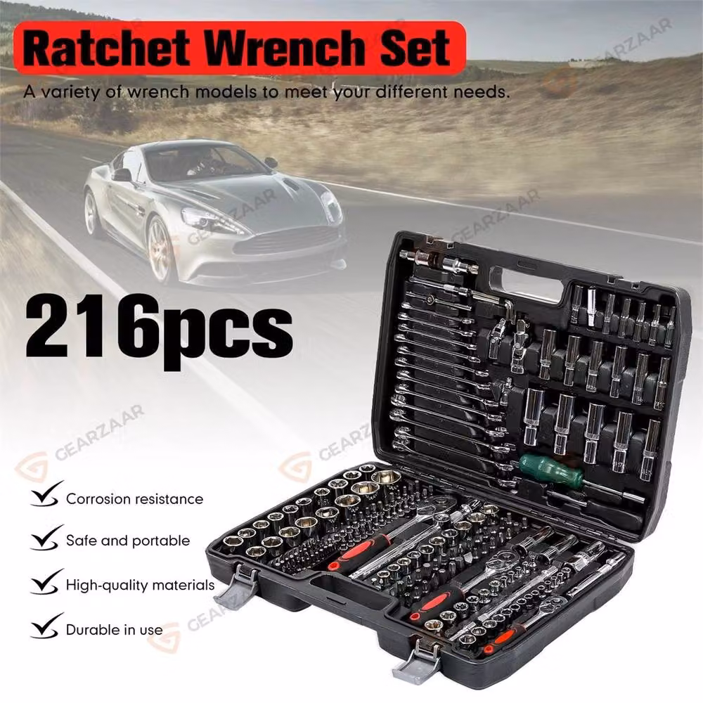 Nordara 216-Piece Chrome Vanadium Mechanic Tool Kit with 1/4", 3/8" and 1/2" Drive Sockets in Multicolour – 2