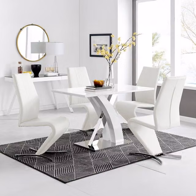 FurnitureboxUK Atlanta White High Gloss Rectangular Dining Table and 4 Willow Dining Chairs Set