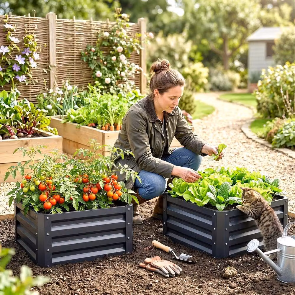 NESTLUNE Set of 2 Grey Galvanised Steel Raised Garden Planter Boxes – 5