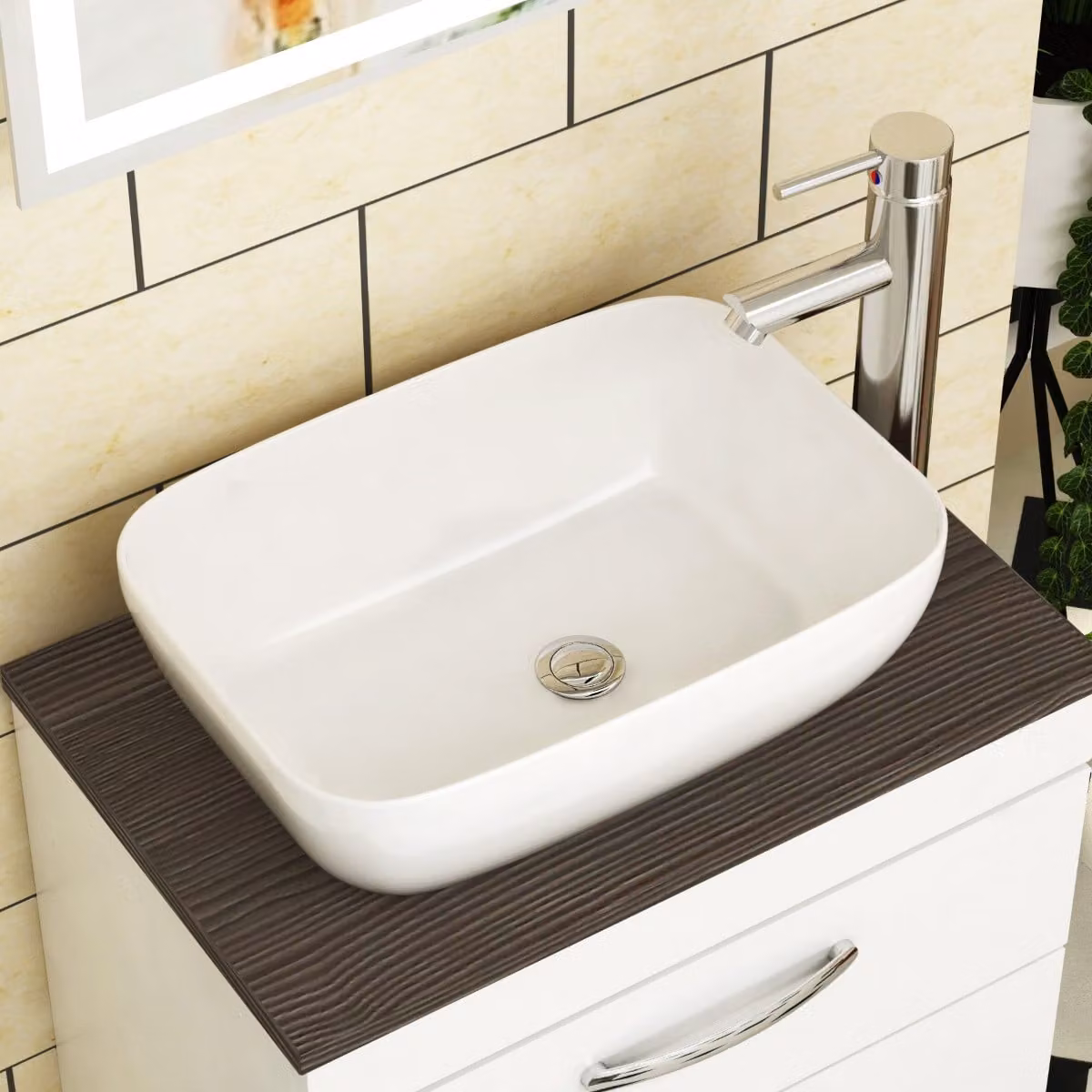 Royal Bathrooms Elva White Ceramic Rectangular Countertop Basin, Width: 45.5 cm