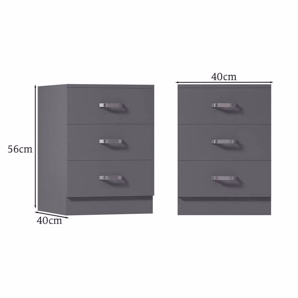 FORGEVIO 3 Drawer Chest of Drawers in Grey with Metal Handles and Fixed Runners – 2