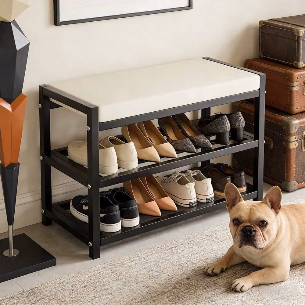 FLAVORA Black Shoe Bench Stool and Storage Rack, W/D/H: 80 x 25 x 43 cm – 4
