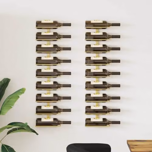 vidaXL Set of 2 Modern Gold Metal Wall-Mounted Wine Racks for 9 Bottles – 2