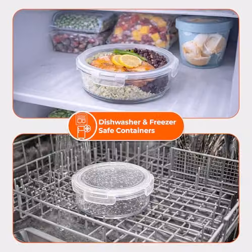 Innoteck Set of 4 Round Transparent Glass Storage Containers with Airtight Snap Lock Lids – 3