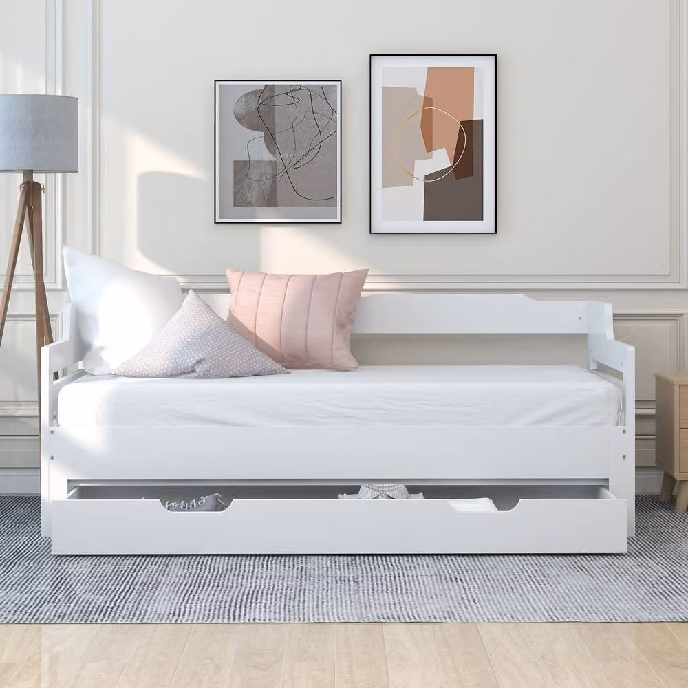 Merax White Daybed with Storage Drawer and Trundle, W/D/H: 190 x 90 x 66 cm – 2