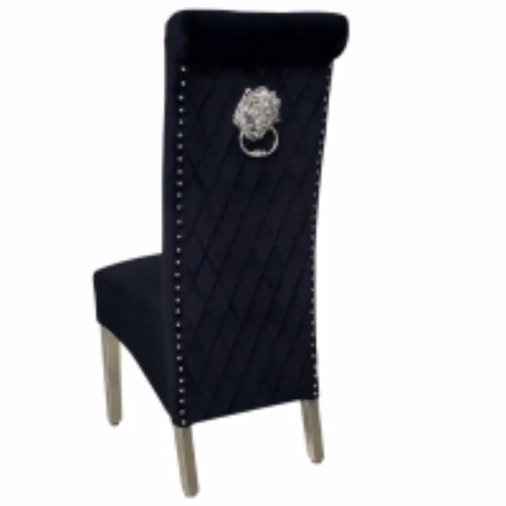 Home Luxe Interior Sofia Black Velvet Dining Chairs with Lion Knocker Detail, Set of 2 – 2