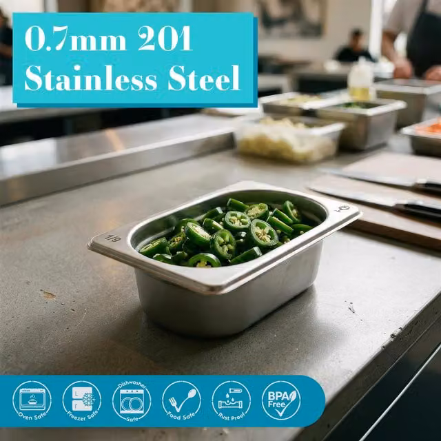 Argon Tableware Stainless Steel Gastronorm Containers 1/9 65mm 500ml Pack of 4 in Silver