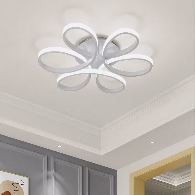 Komore White Acrylic Petal LED Semi Flush Ceiling Light