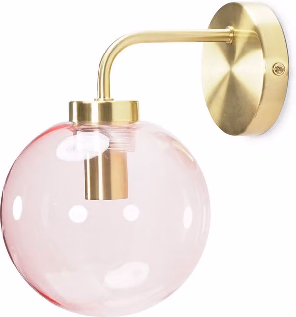 ValueLights Frenchie Pink Glass Globe Wall Light with Gold Stem and LED Bulb
