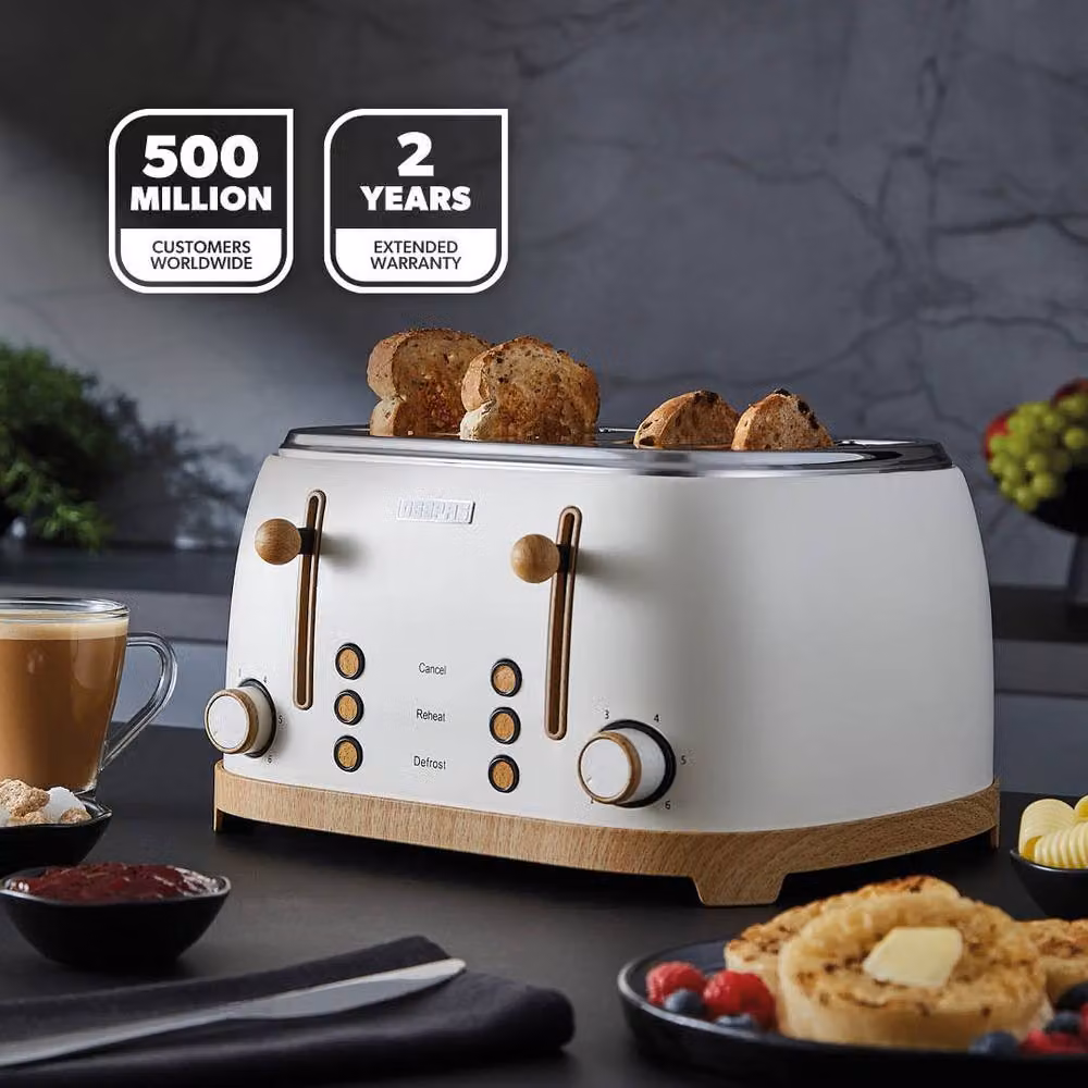 Geepas NordiQ 4 Slice Toaster with Wood Effect Finish and Dual Controls in Cream – 2