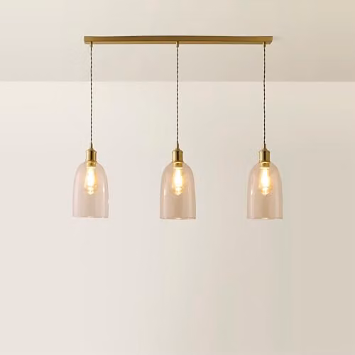 ValueLights Kira Glass Cloche Dome 3 Drop Bar Brushed Gold Diner Ceiling Pendant Light