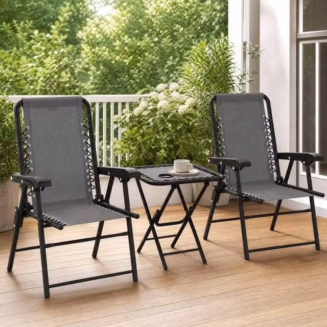STILVORA Garden Bistro Set with Folding Mesh Seats in Matt Dark Grey – 1