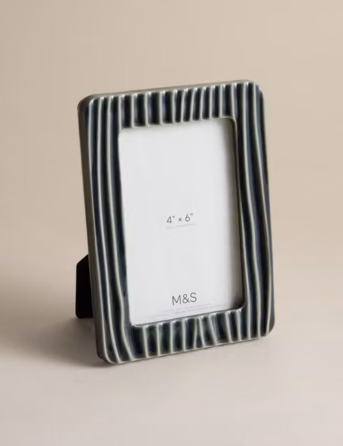 M&S Blue Ceramic Striped Rectangular Tabletop Photo Frame, 10 x 15 cm