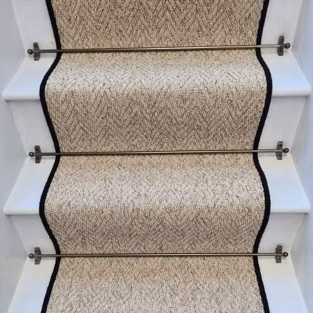 RainbowHome Herringbone Berber Stair Runner in Beige, W: 60 cm, L: 700 cm