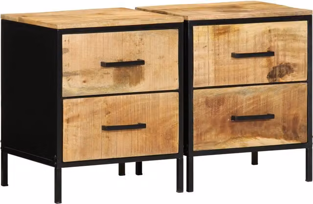 Berkfield Home Set of 2 Solid Mango Wood Bedside Cabinets in Black, W/D/H: 40 x 35 x 50 cm