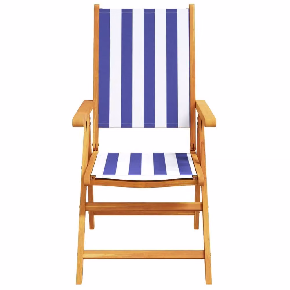 Berkfield Home Set of 6 Reclining Maritime Striped Garden Chairs in Blue and White Fabric with Acacia Wood Frames – 3