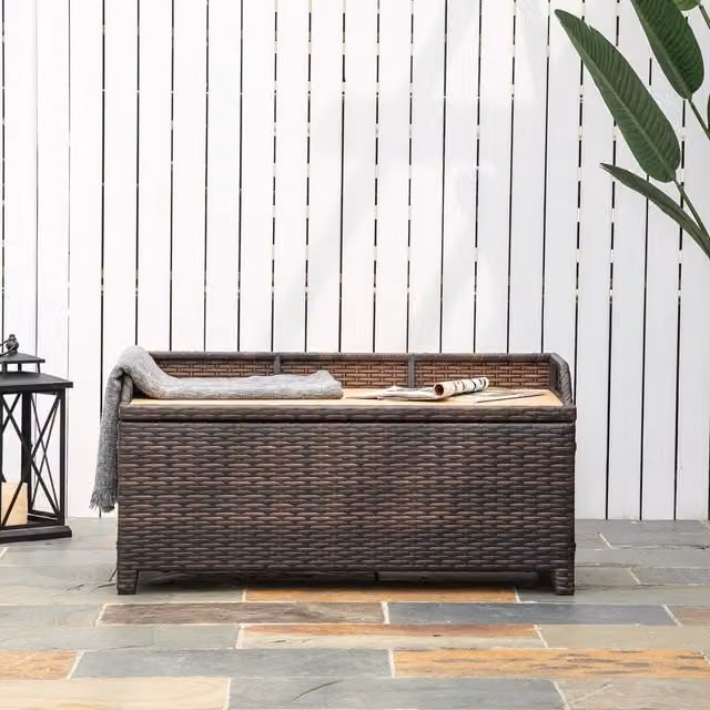 Outsunny Rattan Garden Cushion Storage Cabinet in Brown with Powder Coated Aluminium Frame