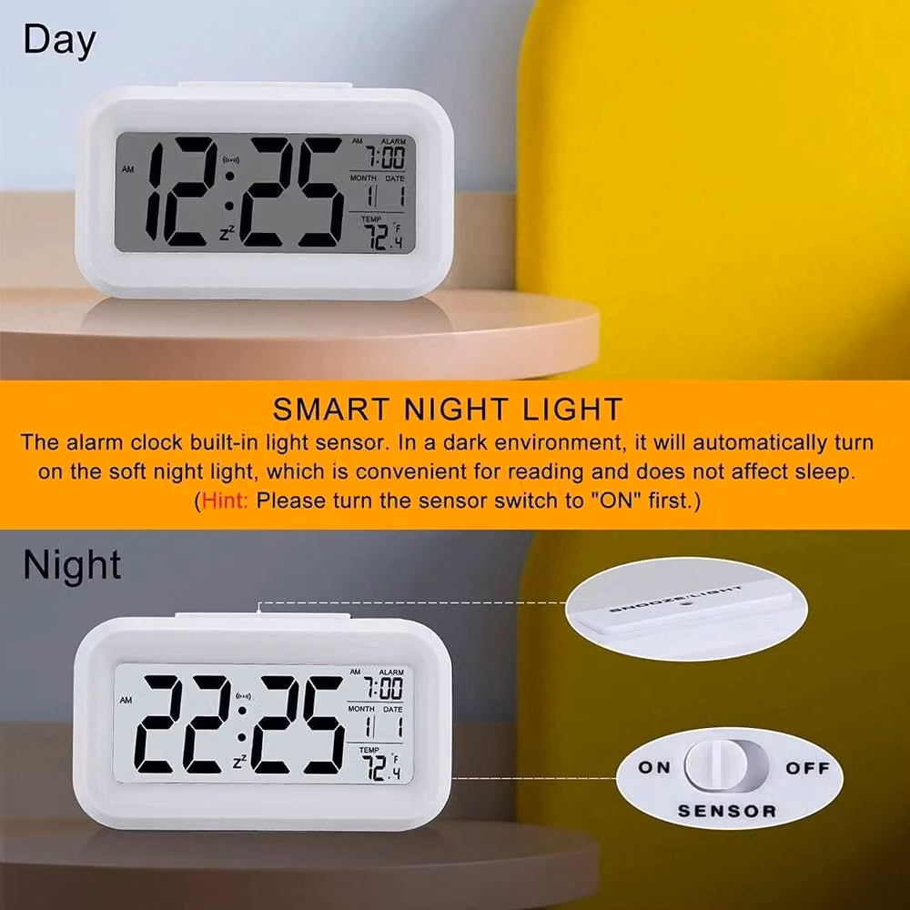 FLAVORA White Digital LED Tabletop Desk Clock with Thermometer and Alarm – 3