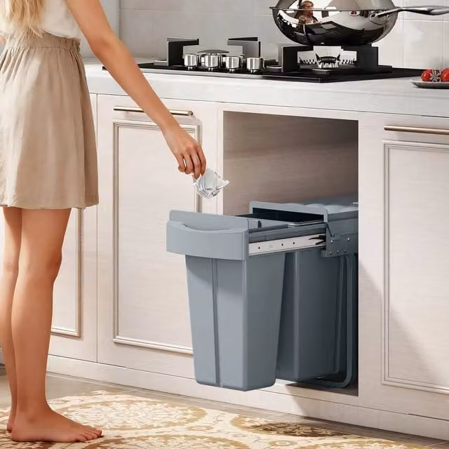 EONLION Under-Sink Kitchen Trash Bin with 2 Removable Recycling Containers, Grey