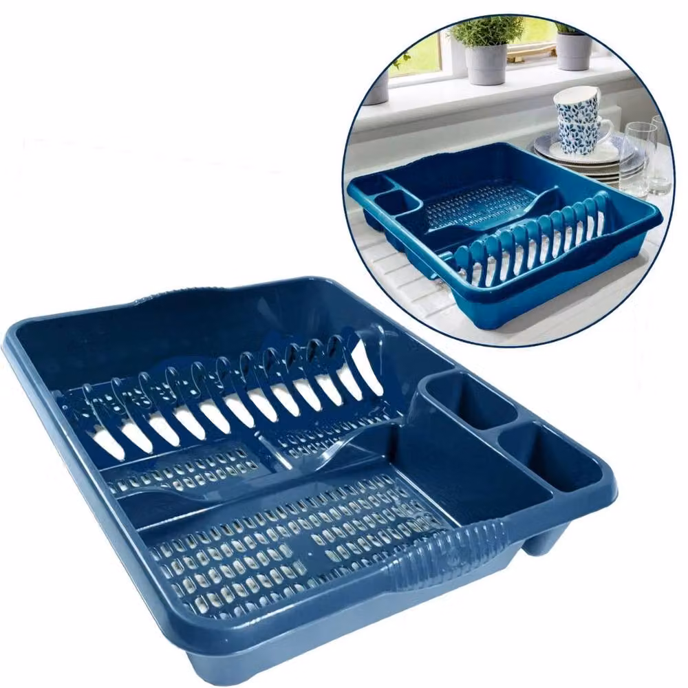 Flavora Blue Plastic Kitchen Dish Drainer with Cutlery Holder – 3