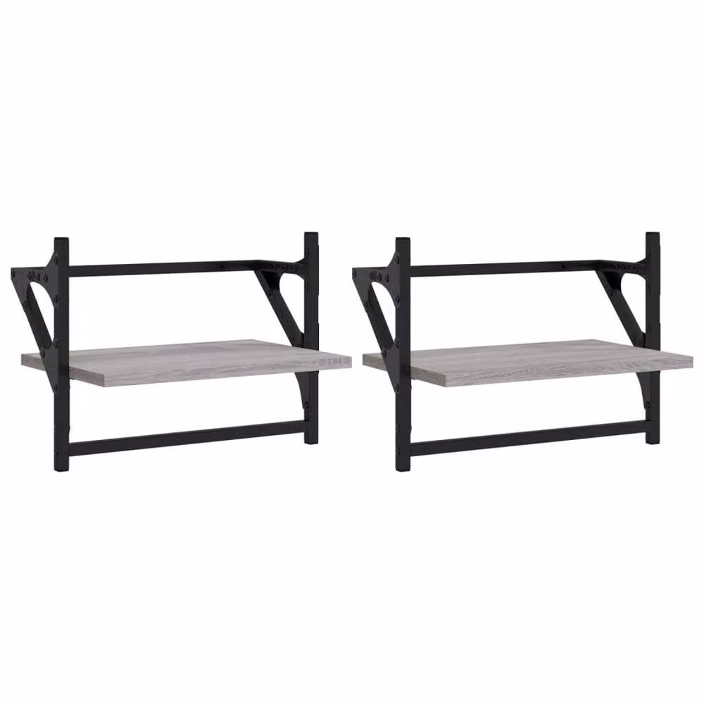 Berkfield Home Wall Shelves with Hanging Rods, 2 Pieces, Grey Sonoma, W: 40 cm, D: 25 cm, H: 30 cm – 3
