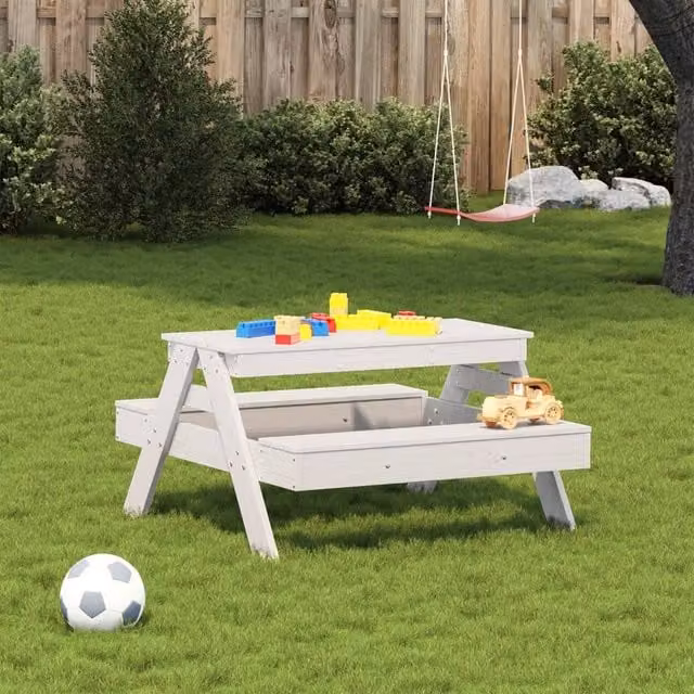 Berkfield Home White Solid Pine Picnic Table for Kids W/D/H: 88 x 97 x 52 cm – 1