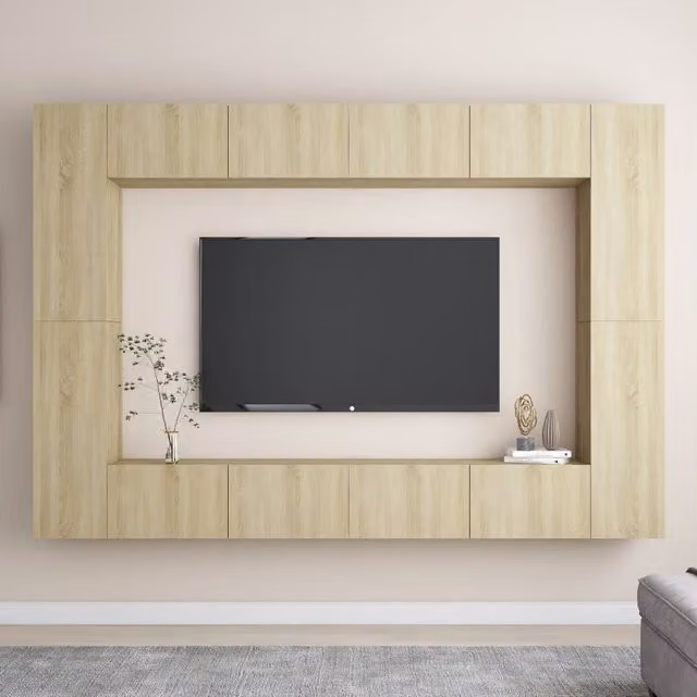 Berkfield Home 8 Piece Modern Sonoma Oak TV Cabinet Set in Brown and Beige – 1