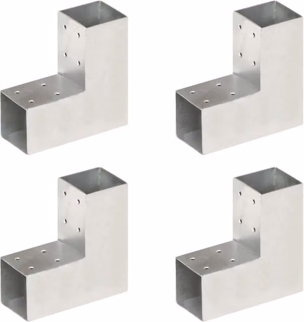 Berkfield Home L Shape Galvanised Metal Post Connectors, 4 Pack, Silver, 71 x 71 mm – 1