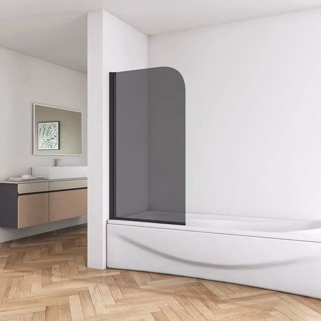 PAWNORA Black Tinted Glass Pivot Bath Shower Screen with Easy Clean Coating