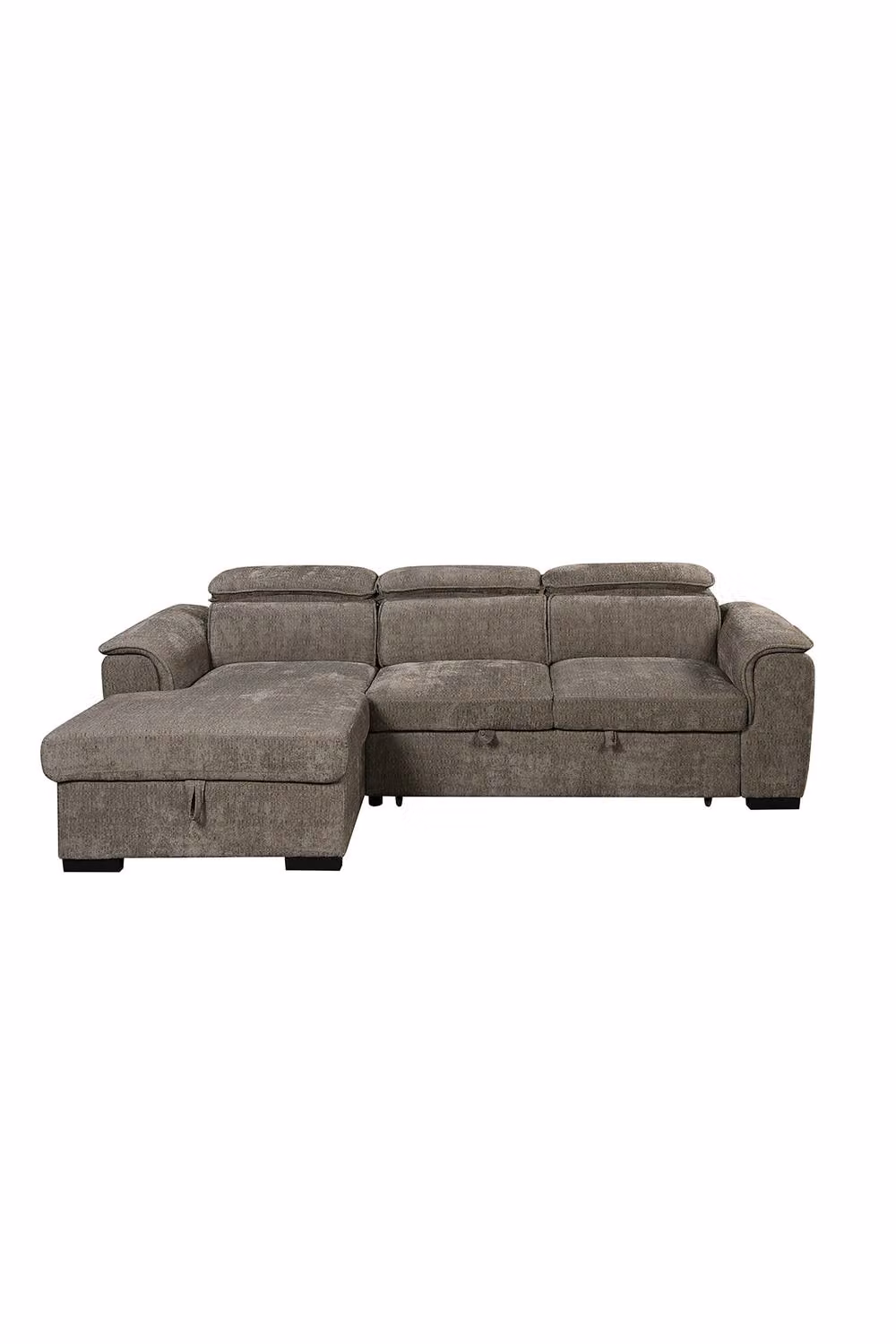 More4Homes Tivoli 3 Seater Fabric Pull Out Sofa Bed in Brown with Adjustable Headrest and Feather Filling, W/D/H: 256 x 165 x 99 cm – 2