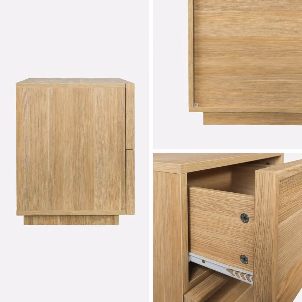 sweeek Brown Wood Effect Bedside Table with 2 Drawers, W/D/H: 48 x 38 x 42 cm – 4