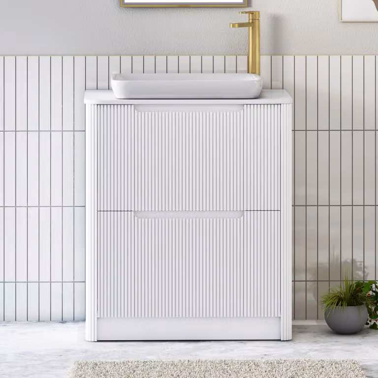 Royal Bathrooms Avenza 600mm Matt White Floor Standing 2 Drawer Vanity Unit with Qubix Basin
