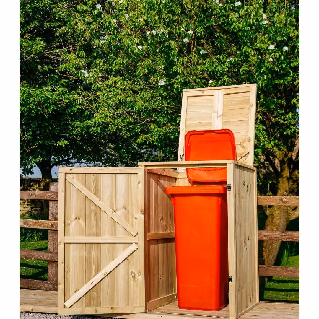 Buttercup Farm Chatburn Single Wheelie Bin Store in Brown, fits 1 x 180L or 1 x 240L Bins, W/D/H: 120.0 x 80.4 x 74.5 cm – 3