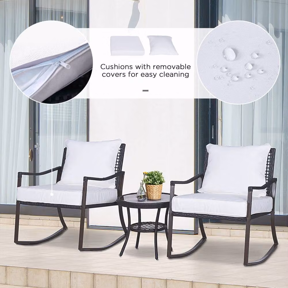 Wyld Haus Madile 3 Piece Rattan Bistro Set with Rocking Chairs and Round Glass Coffee Table in Brown – 4