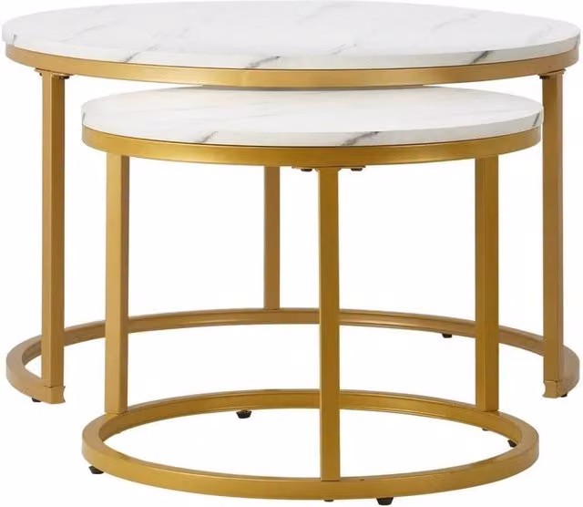 KORVIXA Nesting Coffee Table Set in White and Gold – 1