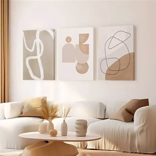 Mafett Set of 3 Beige Minimalist Abstract Canvas Wall Art Prints
