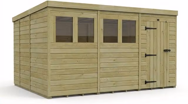 Buttercup Farm Brown Timber Pent Garden Shed with Single Door and Windows W/D/H: 365.76 x 304.8 x 210 cm