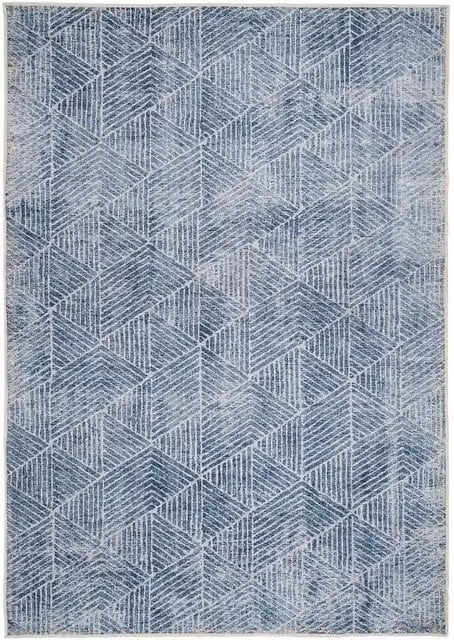Kukoon Geometric Soft Pile Area Rug and Runner Mat in Mid Blue, W/D/H: 60 x 240 cm