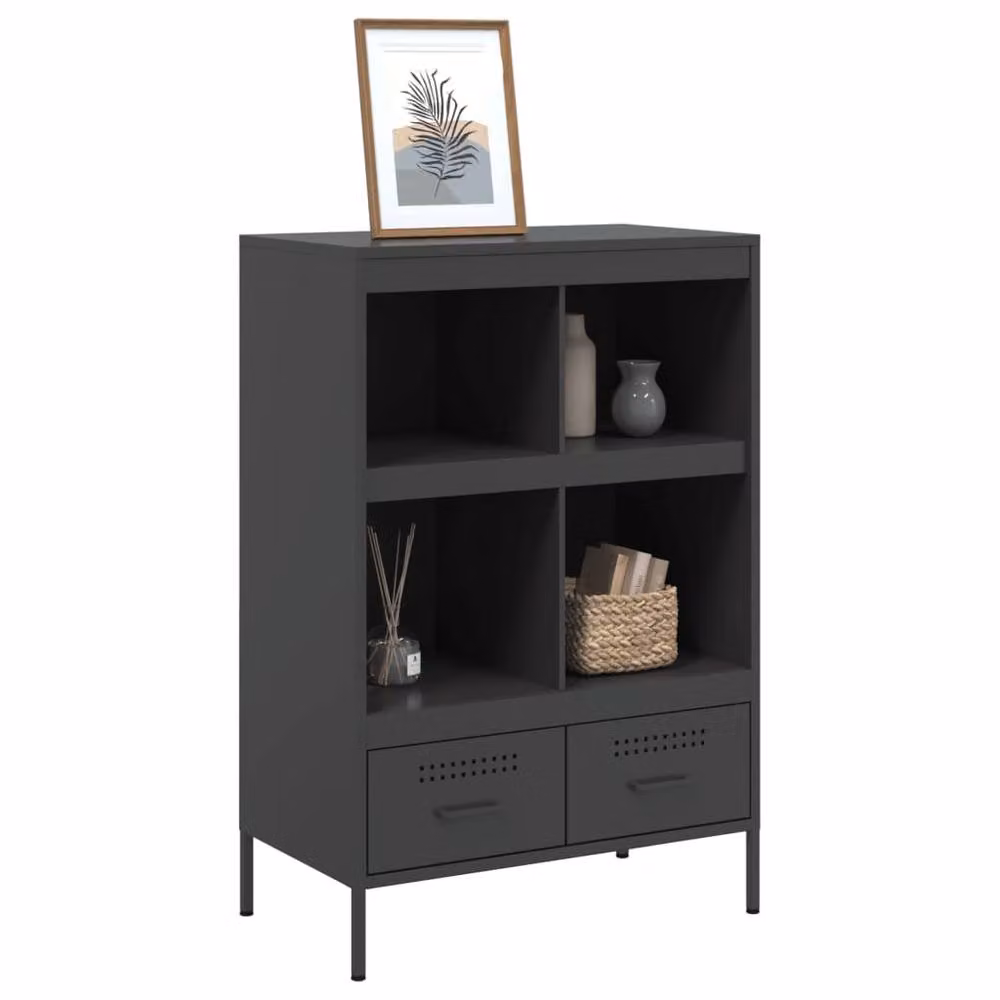 Berkfield Home Black Matt Steel Highboard with Roll Shutter and Internal Drawers, W/D/H: 68 x 39 x 101.5 cm – 4