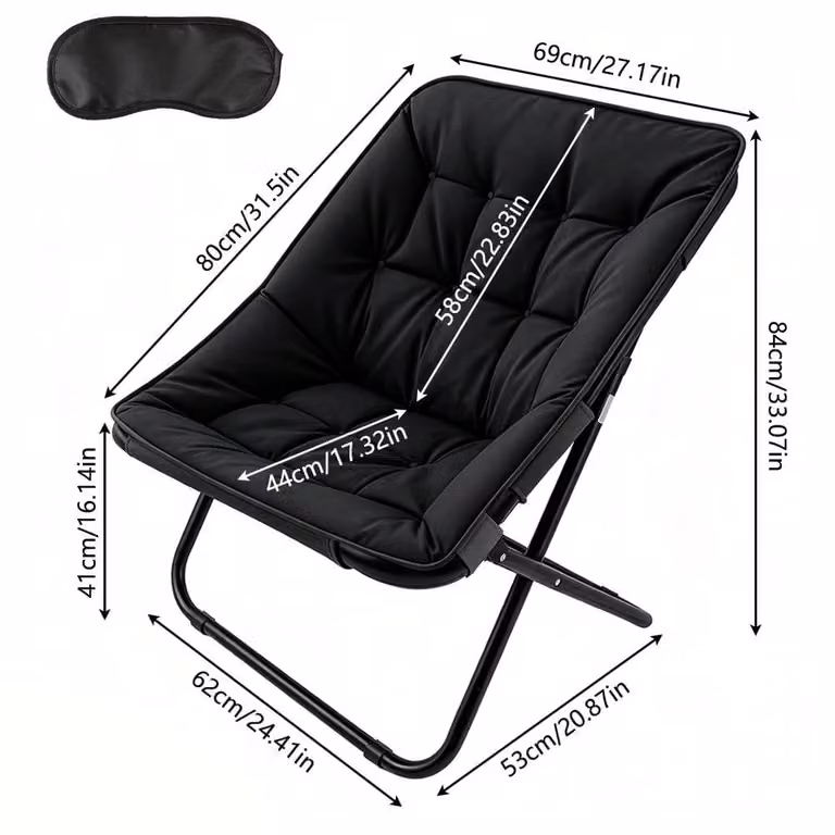 FORGEVIO Black Faux Fur Oversized Foldable Moon Saucer Lounge Chair