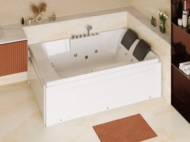 Vente-unique Whirlpool 2 Seater Corner Bath in White, W/D/H: 182 x 122 x 62 cm – 1