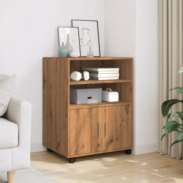 Berkfield Home Artisan Oak Rolling Cabinet in Brown, W/D/H: 60 x 48 x 81 cm – 1