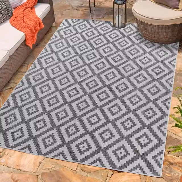 Desire Rugs Modern Diamond Design Waterproof Indoor-Outdoor Rug, Grey, W: 200 cm, D: 290 cm