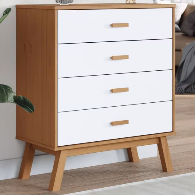Berkfield Home OLDEN Drawer Cabinet in White and Brown Solid Pine Wood – 1