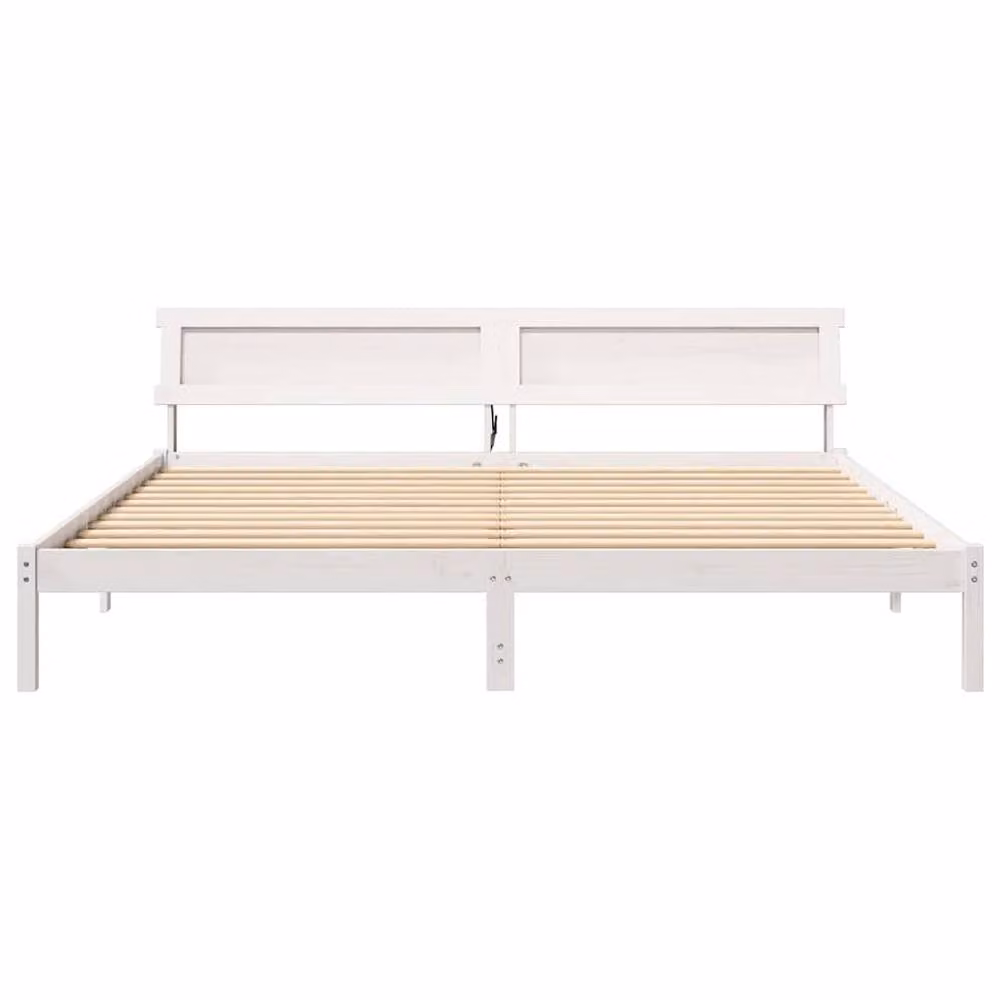 Berkfield Home Modern White Solid Pine Bed with LED Strip Lights and Headboard W/D/H: 180 x 200 x 73 cm – 3