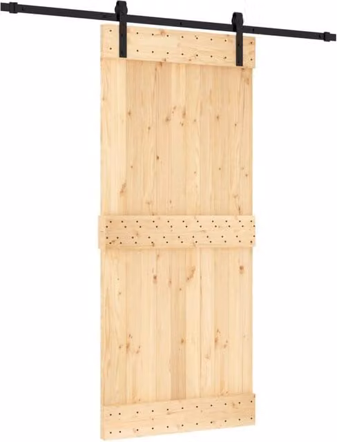 Berkfield Home Modern Sliding Door with Hardware Set in Tan Solid Wood, W: 90 cm, H: 210 cm