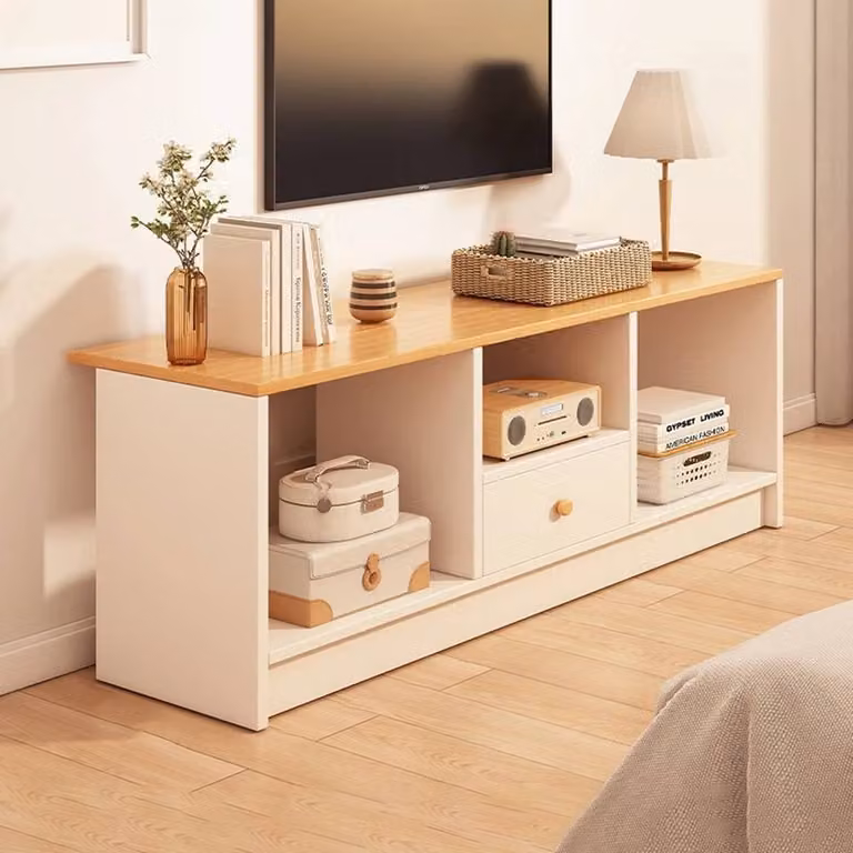 Kelvenix Scandinavian Style Living Room Media Cabinet in Beige and White, W/D/H: 76 x 40 x 30 cm