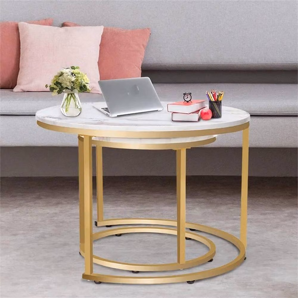 Nordara Set of 2 Round Nesting Coffee Tables in White and Multicolour – 4