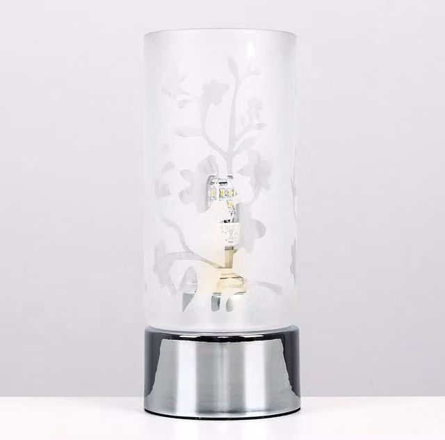 ValueLights Florette Modern Glass and Polished Chrome Touch Dimmable Bedside Table Lamp in Silver – 1